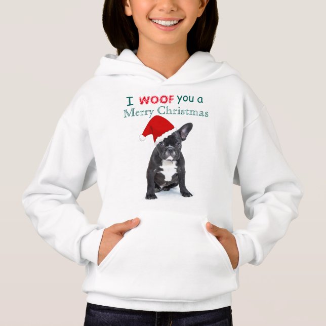 "I Woof You a Merry Christmas" Cute Puppy  Hoodie (Front)