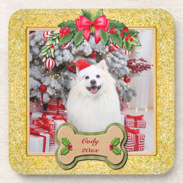 I Woof You A Merry Christmas Personalized Dog Gift Beverage Coaster (Front)