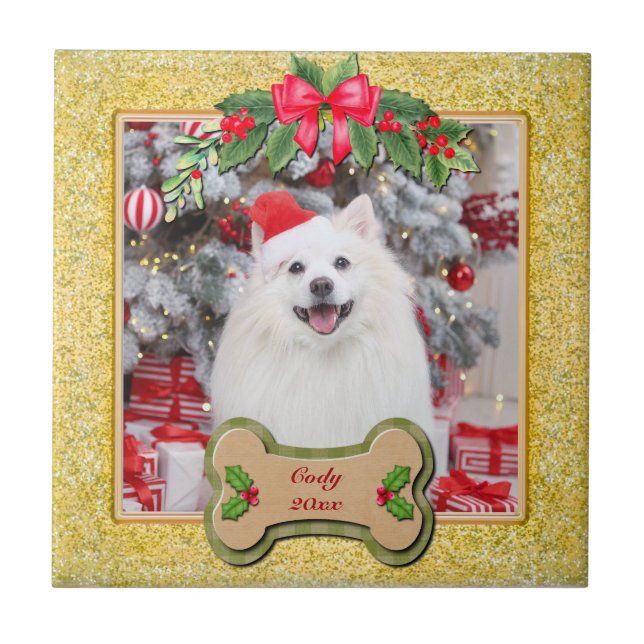 I Woof You A Merry Christmas Personalized Dog Gift Ceramic Tile (Front)