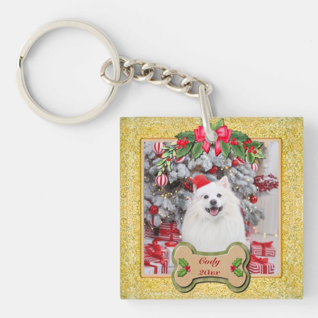 I Woof You A Merry Christmas Personalized Dog Gift Keychain (Front)