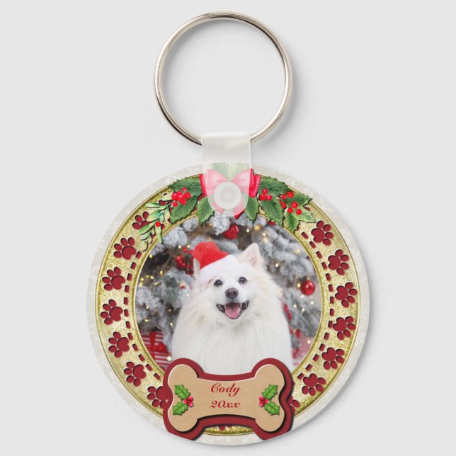 I Woof You A Merry Christmas Personalized Dog Gift Keychain (Front)