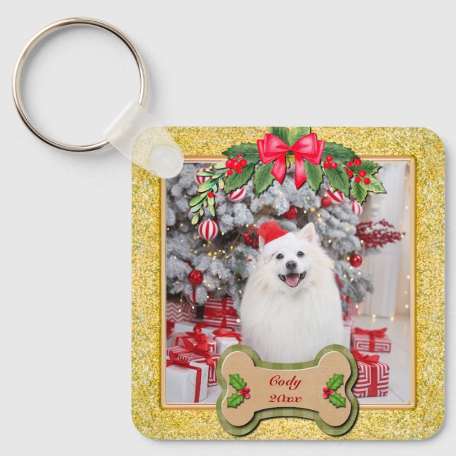 I Woof You A Merry Christmas Personalized Dog Gift Keychain (Front)