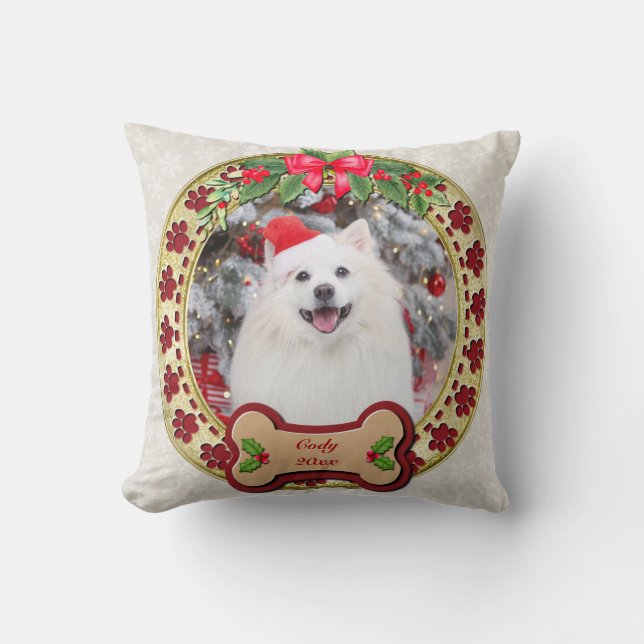 I Woof You A Merry Christmas Personalized Dog Gift Throw Pillow (Front)
