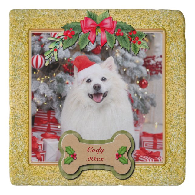I Woof You A Merry Christmas Personalized Dog Gift Trivet (Front)