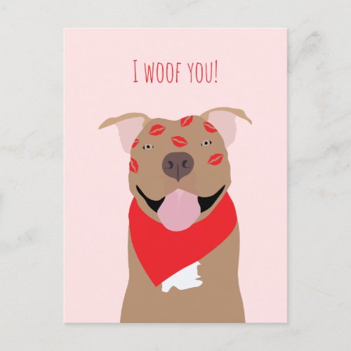 I Woof You American Bulldog Kiss Marks Holiday Postcard