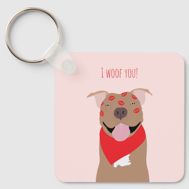 I Woof You American Bulldog Kiss Marks Keychain (Front)