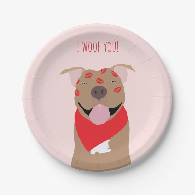 I Woof You American Bulldog Kiss Marks Paper Plates (Front)