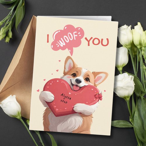 I Woof You Corgi Dog Pun Valentine  Annivesary Card