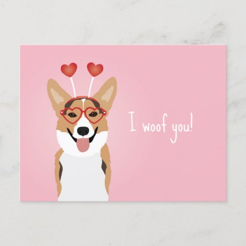 I Woof You Corgi Dog Valentines Day Postcard