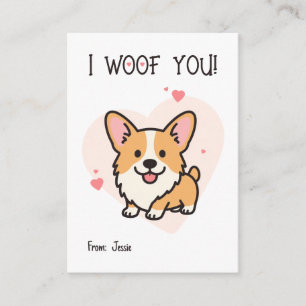 I Woof You Corgi Kids Valentine Note Card
