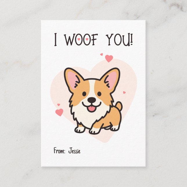 I Woof You Corgi Kids Valentine Note Card (Front)
