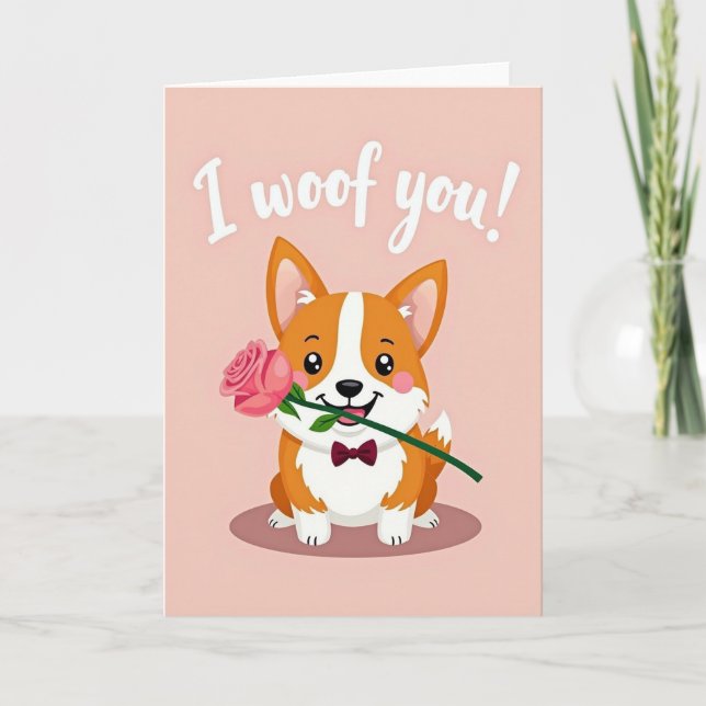 I Woof You Corgi Rose Card (Front)