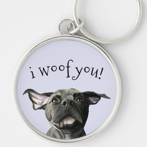 I Woof You Cute Black Pitbull Dog Keychain