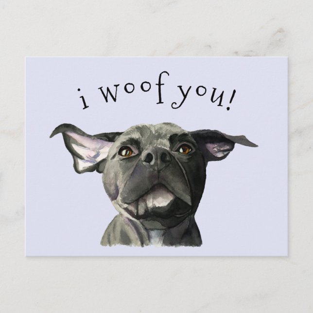 I Woof You Cute Black Pitbull Dog Postcard (Front)