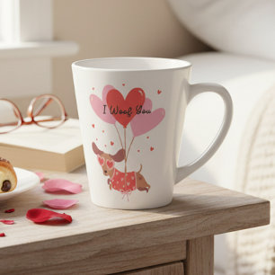 I Woof You Cute Dachshund Dog Red Heart Balloons Latte Mug