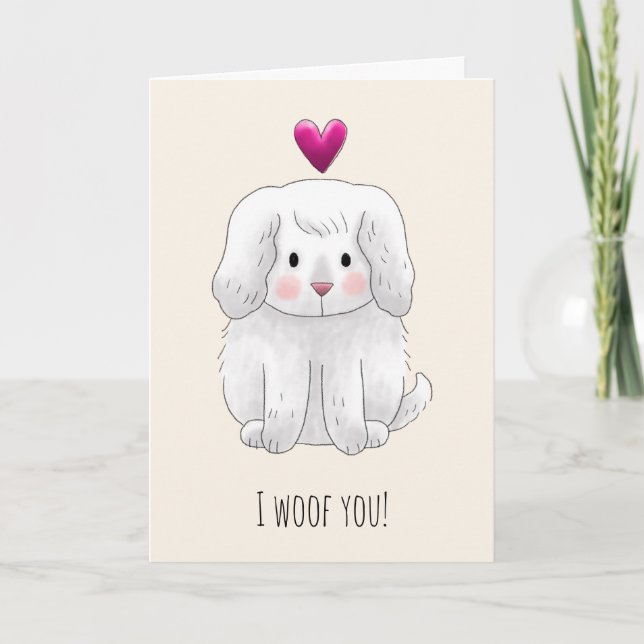 I Woof You Cute Kids Funny Valentines Day Holiday Card (Front)