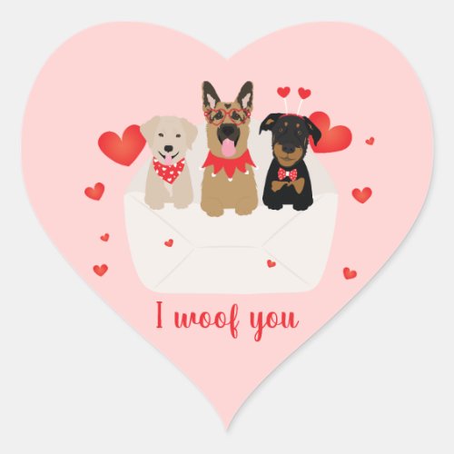 I Woof You Dogs In Envelope Love Heart Sticker
