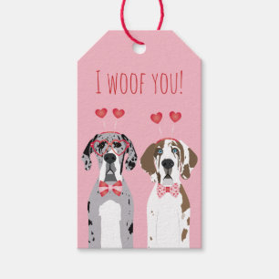 I Woof You Great Dane Dogs Pink Red Gift Tags