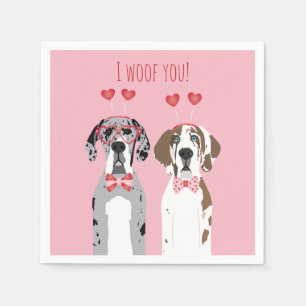 I Woof You Great Dane Dogs Pink Red Napkins