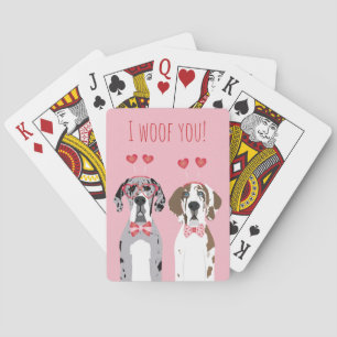 I Woof You Great Dane Dogs Pink Red Poker Cards