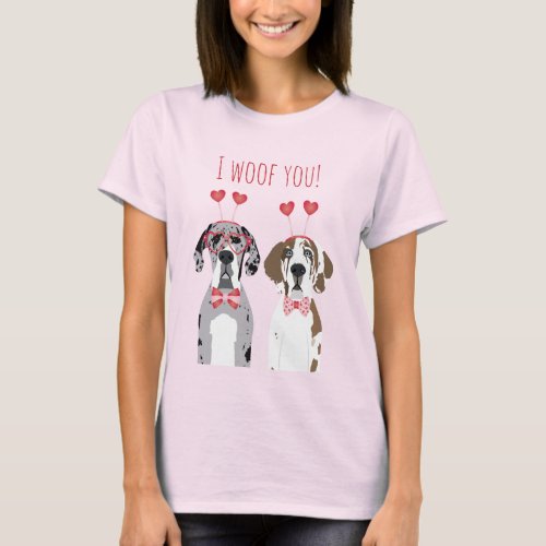 I Woof You Great Dane Dogs Pink Red T_Shirt