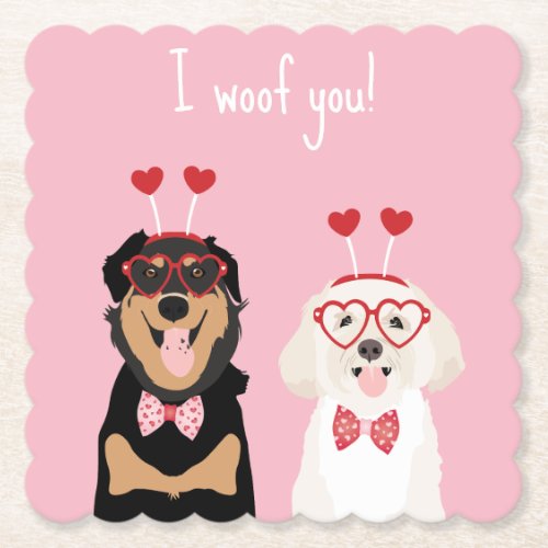 I Woof You Valentine Dog Rottweiler Maltipoo Puppy Paper Coaster