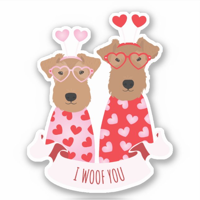 i Woof You Valentine Wire Fox Terrier Dogs Sticker (Front)