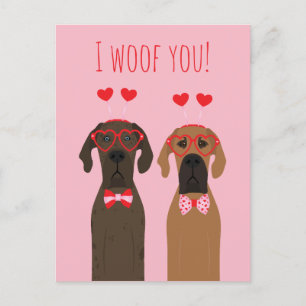 I Woof You Valentines Day Great Dane Dogs Postcard