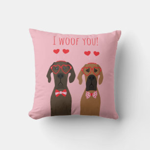 I Woof You Valentines Day Great Dane Dogs Throw Pillow