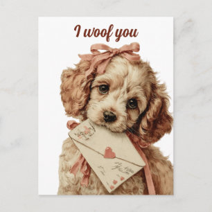 I woof you Vintage Pup Valentine's Day Postcard