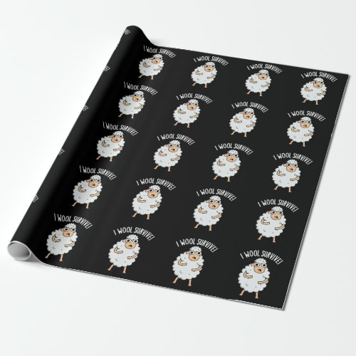 I Wool Survive Funny Sheep Puns Dark BG Wrapping Paper