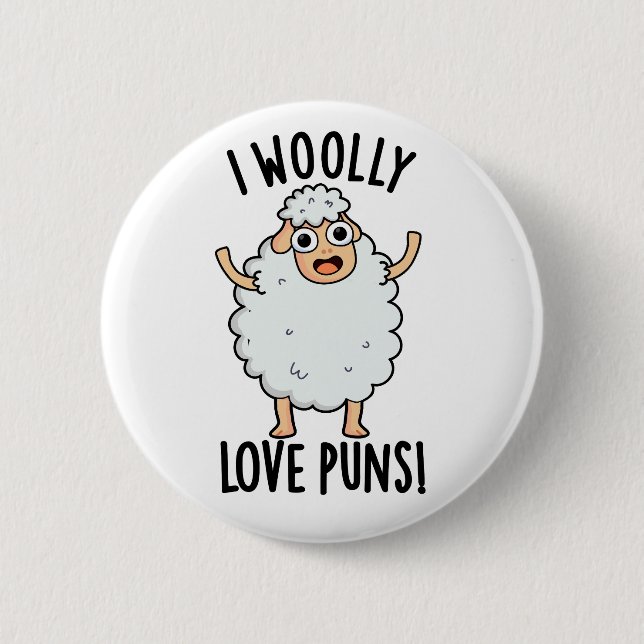 I Wooly Love Puns Funny Sheep Pun  Button (Front)