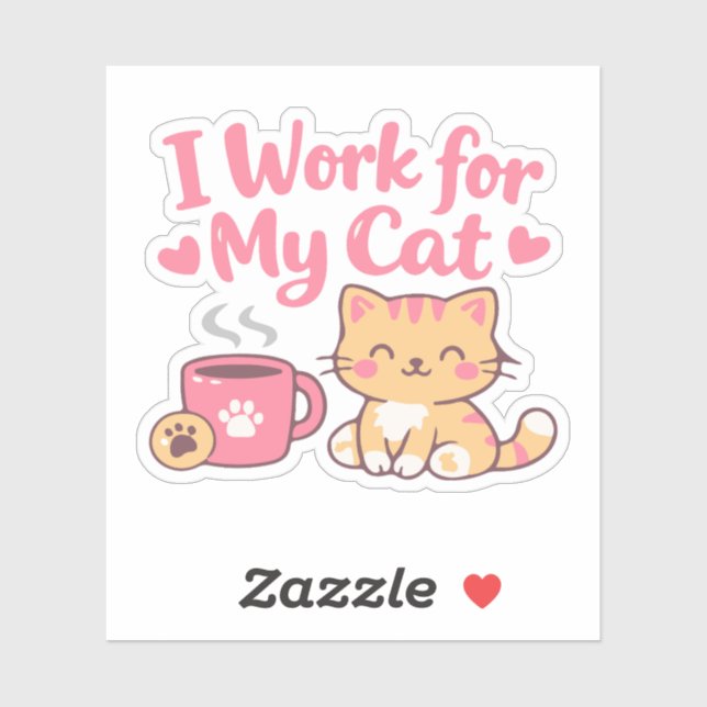 I Work for My Cat – Cute Kawaii Cat Design Sticker (Sheet)
