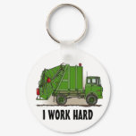 I Work Hard Garbage Truck Green Key Chain