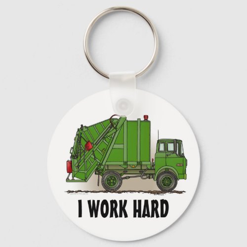 I Work Hard Garbage Truck Green Key Chain