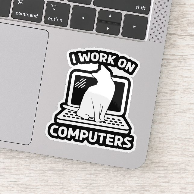 I Work On Computers Funny Cat Sticker (Detail)