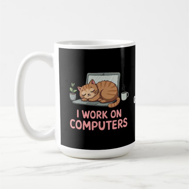 I Work On Computers Funny Cats Computers Halloween Coffee Mug (Left)