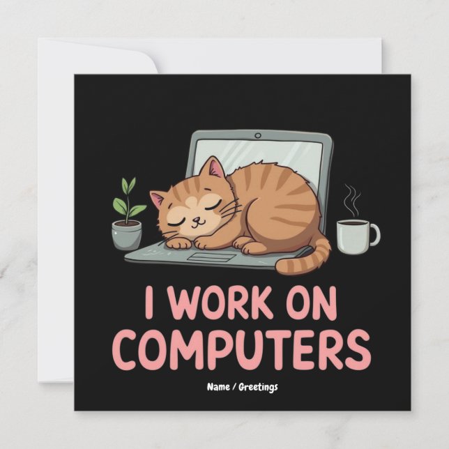 I Work On Computers Funny Cats Computers Halloween Invitation (Front)