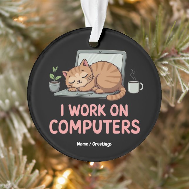 I Work On Computers Funny Cats Computers Halloween Ornament (Tree)