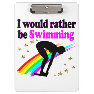I WOULD RATHER BE SWIMMING PINK RAINBOW DESIGN CLIPBOARD