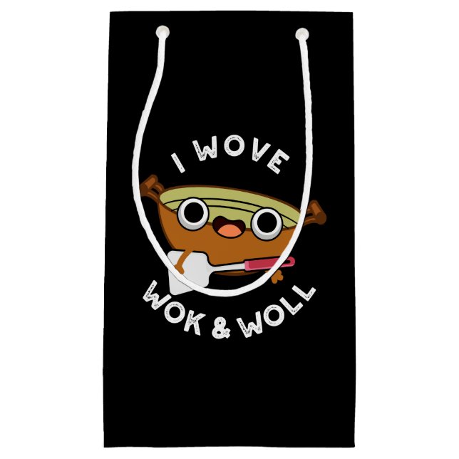 I Wove Wok And Woll Funny Chinese Wok Pun Dark BG Small Gift Bag (Front)