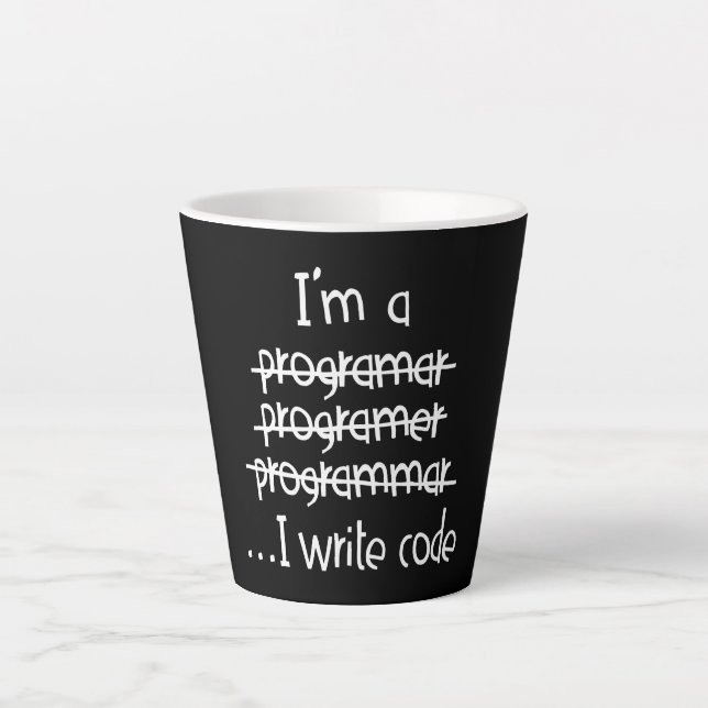 I Write Code Programmer Humor Typography Graphic Latte Mug (Front)
