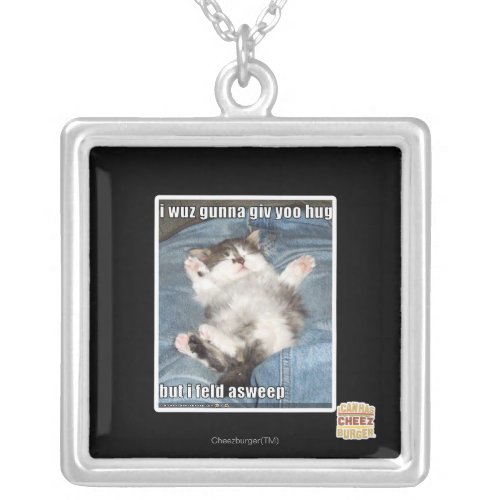 I wuz gunna giv yoo hug silver plated necklace