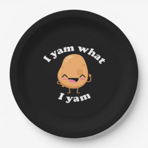 I Yam What I Yam, Cute Vegetarian Thanksgiving Pot Paper Plates