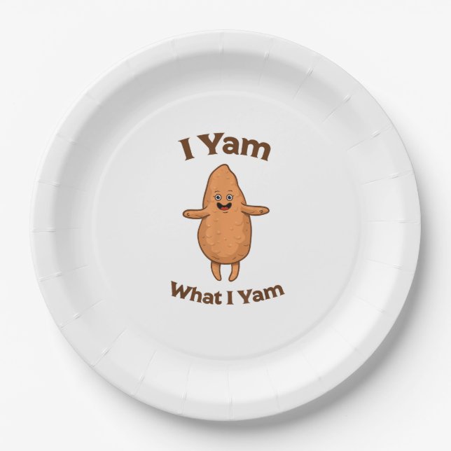 I Yam What I Yam Dancing Sweet Potato Festive Paper Plates (Front)