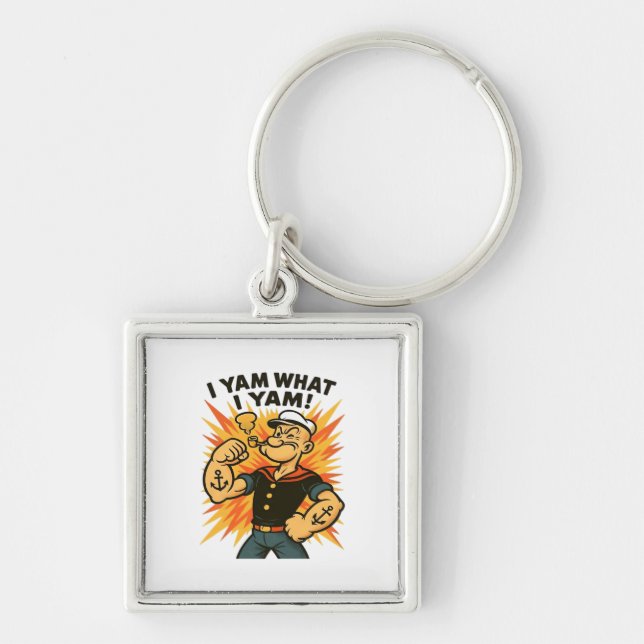I Yam What I Yam Quote Humor Retro Feel Keychain (Front)