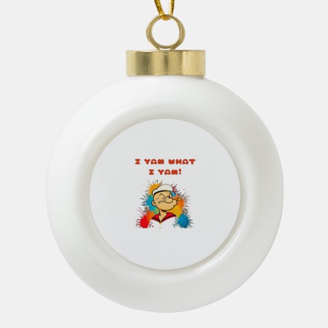 I Yam What I Yam Sweet Potato Thanksgiving Sloth Ceramic Ball Christmas Ornament (Front)