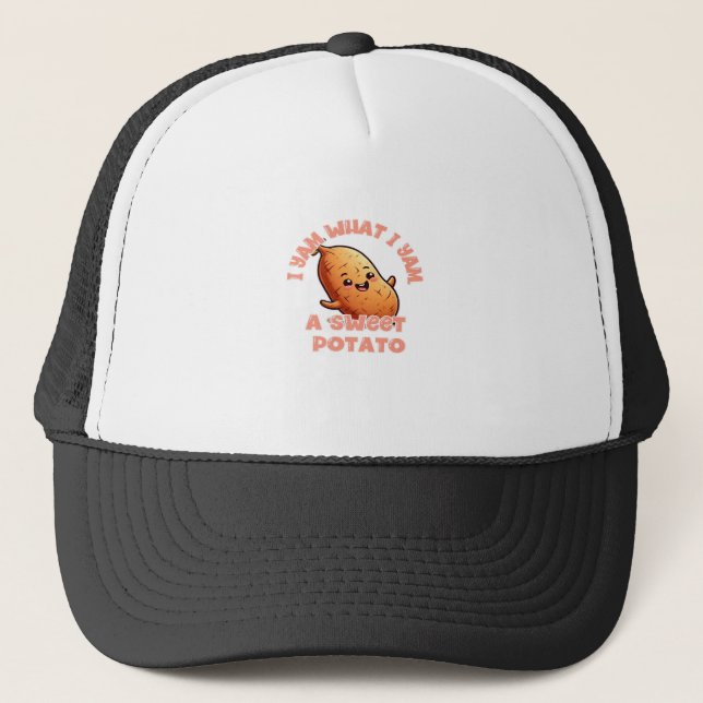 I Yam What I Yam Sweet Potato Warm Cozy Tone Trucker Hat (Front)