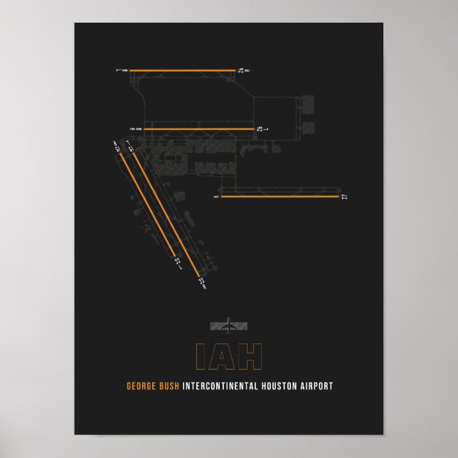 IAH - Houston Airport Runway Diagram Art Poster (Front)