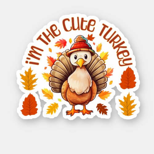 Iam Cute Colorful Turkey Thanksgiving Vinyl Sticker